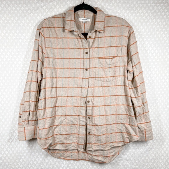 Madewell Tan Orange Plaid Sunday Flannel Top - Picture 2 of 5